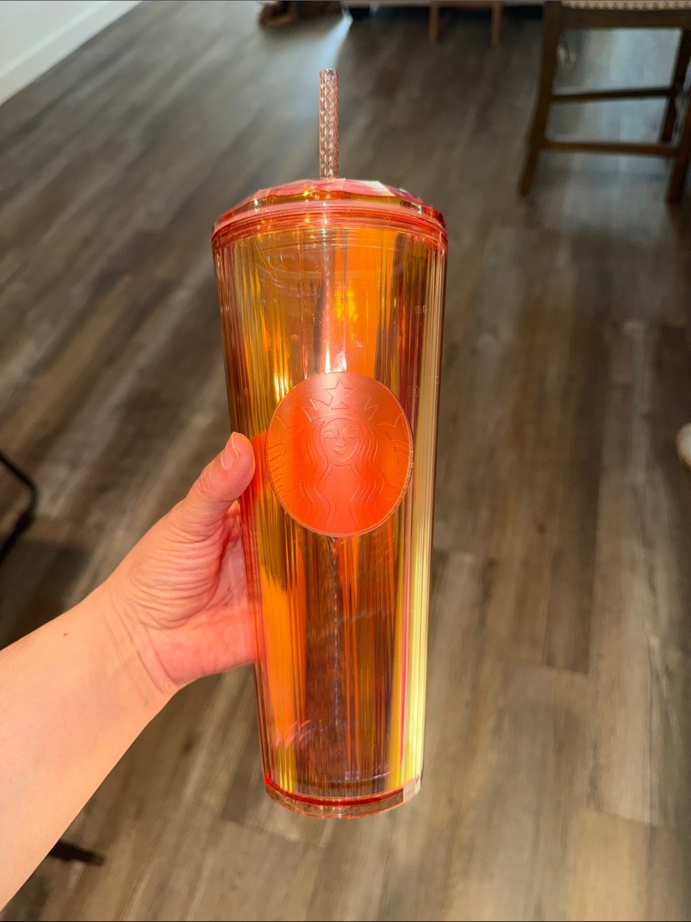 Starbucks Orange and Gold Iridescent Cold Cup Tumbler with Straw